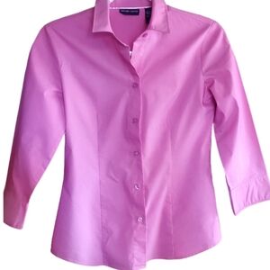 New York & Co Stretch Pink Button Front 3/4 Sleeve Shirt XS